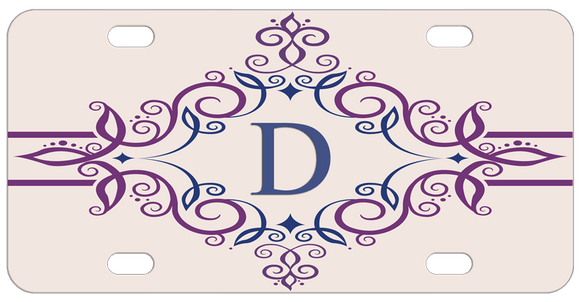 victorian style swirly frame around your initials on a custom bike license plate or desk name tag