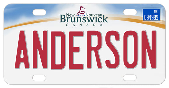 New Brunswick Personalized License Plate. This sample reads Ponder but you can personalize with any text in the center and an additional line of text on the bottom. 