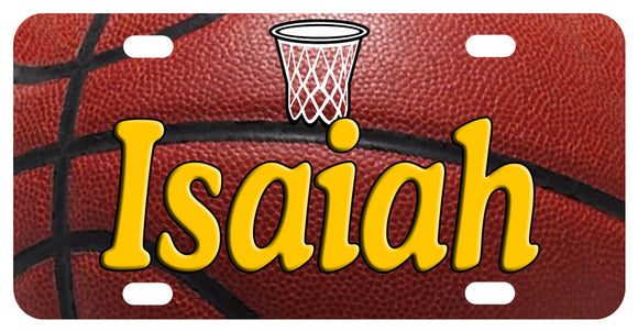 basketball background with net in top center, any name personalized on the plate