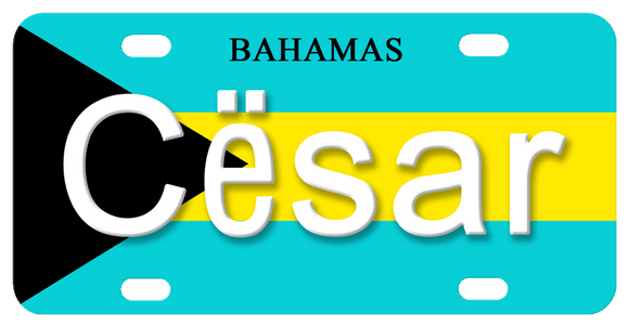Bahamas flag in turquoise Black and Yellow with any name in center