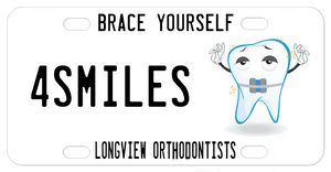 Tooth wearing braces on a custom license plate with any personalization for vanity orthodontists plates