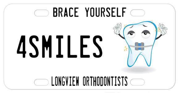 Tooth wearing braces on a custom license plate with any personalization for vanity orthodontists plates