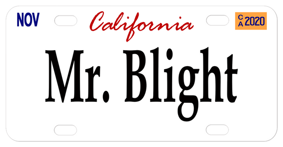 California in red script between the top two holes and any name personalized in center. We also show this plate with date tags. Add any text to the bottom if you want to make it personally yours