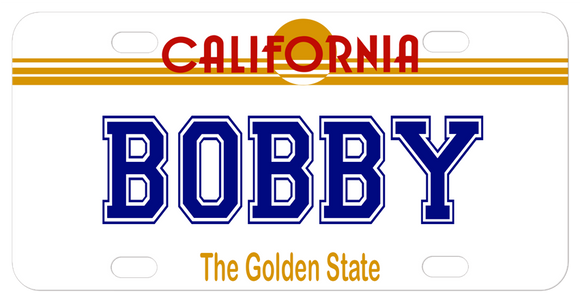 California Sun License Plate Design from 1982 on a mini replica plate with any name, font and color text