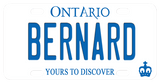 Ontario Yours to Discover white plate with  blue text and crown in lower right hand corner