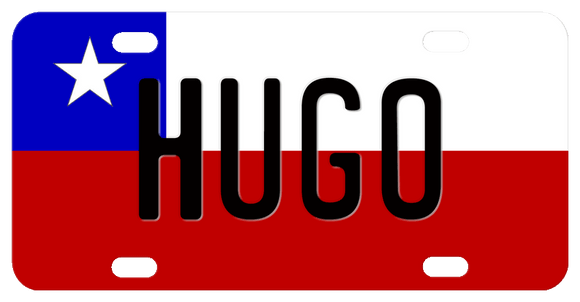 Flag of Chili with white star on blue square with white and red panel personalized license plate with any name