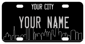 Your City Skyline on a custom Share The Road License Plate With your name or custom text.