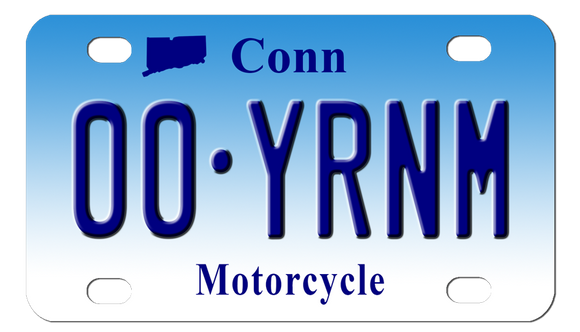 Special cut Connecticuit License Plate for Dirt Bikes with Your Registration Number