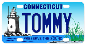 Connecticut Sound Lighthouse mini license plates with any name in the center