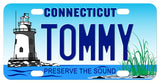 Connecticut Sound Lighthouse mini license plates with any name in the center