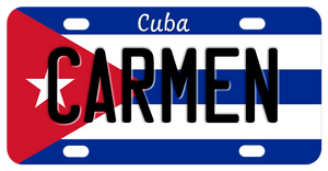 Cuban Flag Bike Plate with Cuba on top and name in center.