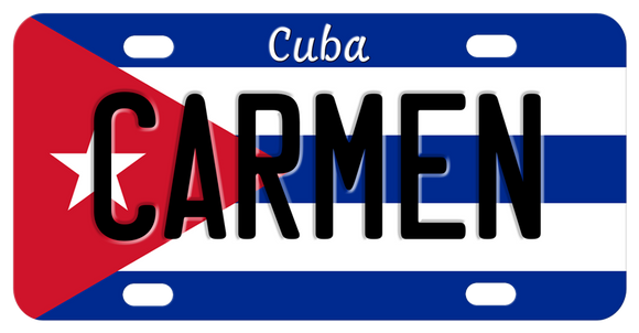 Cuban Flag Bike Plate with Cuba on top and name in center.
