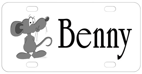 cute cartoon mouse illustration on a license plate with any name for tank or cage id tags