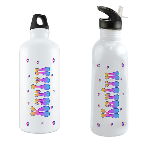 Gradient Blue Purple Pink and Yellow Daisies Kid's Design Water Bottles With Any Name