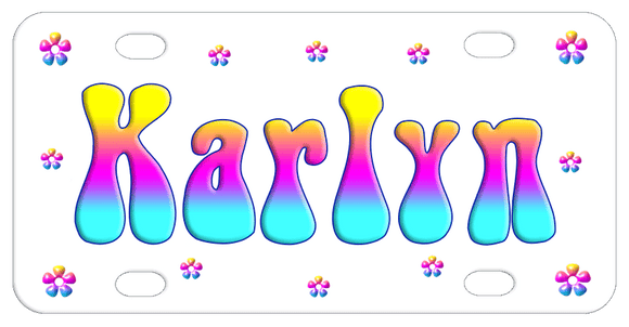 Multi Color Gradient blue pink yellow name and daisies 