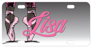 Dancer's feet in toe shoes on pointe personalized on any size license plate with your name