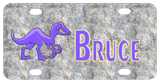 Stone background with purple Velociraptor dinosaur on left and name on right