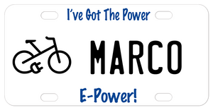 bicycle with electric plug on a license plate for e-bikes Any Personalization