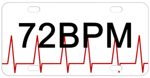 Red EKG beat line across a license plate on the bottom and personalized with any text.