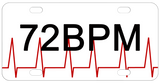 Red EKG beat line across a license plate on the bottom and personalized with any text.