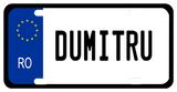 EU style Romania Plate with black rim, blue left border with stars and RO any name in center white portion