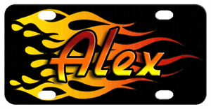 Gradient Yellow to Red racing flames shoot across the black background plate with name in gradient color on top of flames