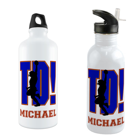 TD! with player doing the goal dance on a custom water bottle personalized with any name.