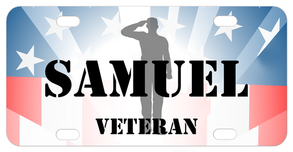 Personalized Veteran Bike Plate with Fractured Flag and Soldier Silhouette and your name