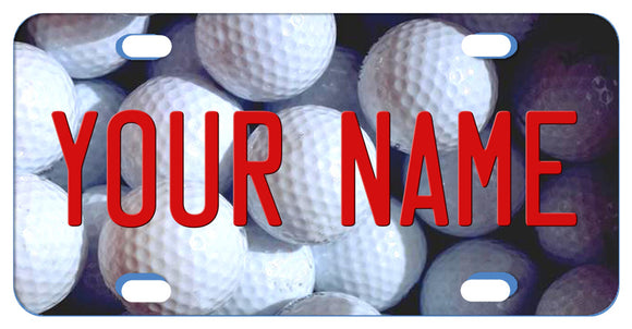 Custom bike plate with image of many golf balls as a backdrop to any name or custom text
