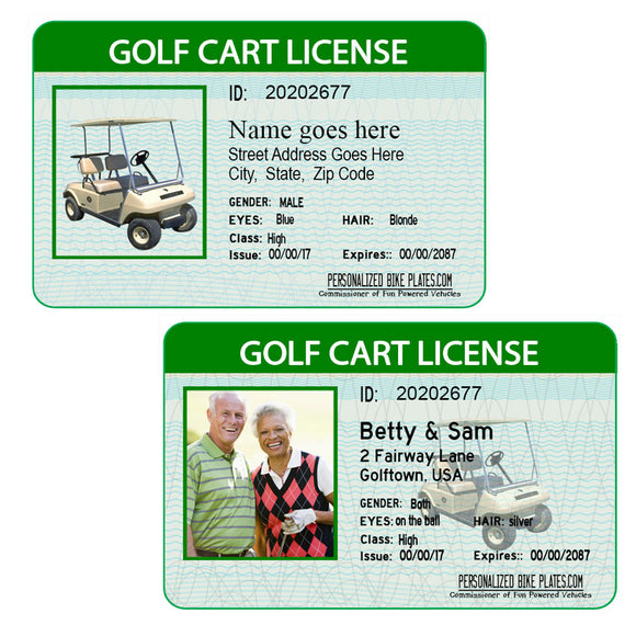 Personalized Golf Cart License with or without a photo
