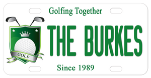 Custom golf crest with ball crown and crossed clubs along with any personalized text is perfect for your golf cart, bike, car and more.