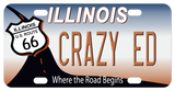 Illinois route 66 personalized bike plates. This plate has a road coming from the upper left with a road sign stating 66