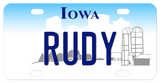 Iowa mini license plate with custom name