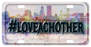 Watercolor Skyline of Downtown Jacksonville. Our Sample says hashtag Love Eachother