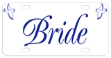 A dove in both top left and right corner with Bride in the center