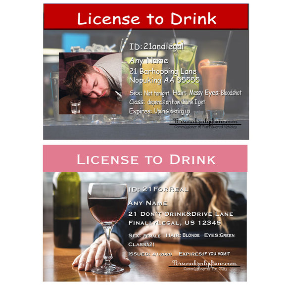 showing male and female license to drink