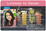 21st birthday photo drinking id, fake joke license for 21st birthday party