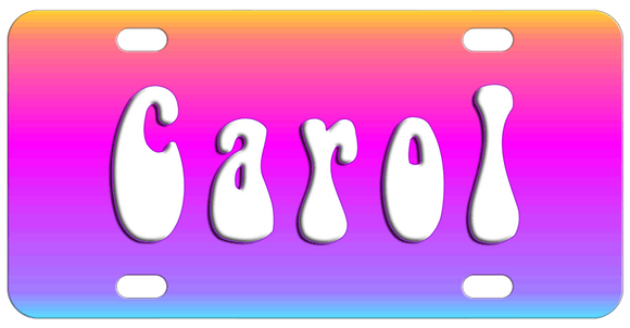 Gradient Neon-ish background from blue up to yellow with purple and pink in between and name in blubble font