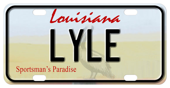 Louisiana shore with pelican custom mini license plate personalized with your name