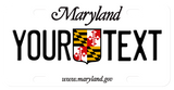 Maryland mini license plate 2004 update of 1986 plate personalized with any text on each side of the centered crest