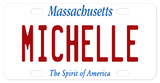Simple white plate with Massachusetts on top and The Spirit of America on bottom personalized in center with any name or custom text.