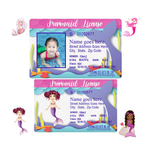 Mermaid licenses for little girls with your choice of 4 mermaid stles