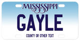 Blue top gradient to white bottom Mississippi personalized license plate for bicycles with your name 