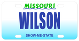 Missouri Show Me mini license plate with any name in the center