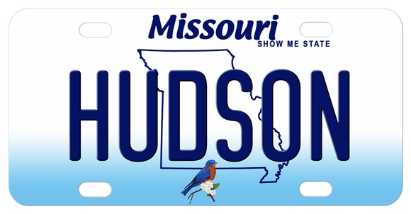Missouri State Outline with Bluebird personalized mini bike plates with any name in the center