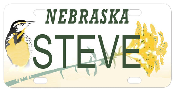 Nebraska License Plate with Meadowlark and Goldenrod personalized with any name