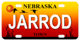 Nebraska Sunset mini bike plate with any custom text in the center and on bottom