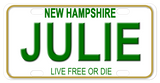 New Hampshire simple white license plate with graphical gold rim and your name