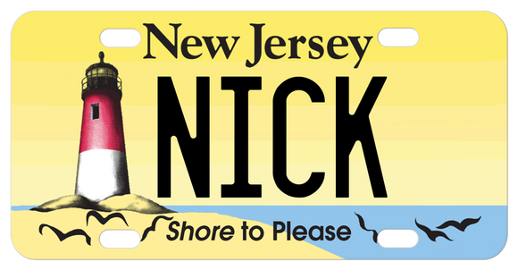 New Jersey Lighthouse inspired license plate custom printed with any name in the center