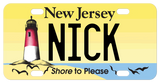 New Jersey Lighthouse inspired license plate custom printed with any name in the center